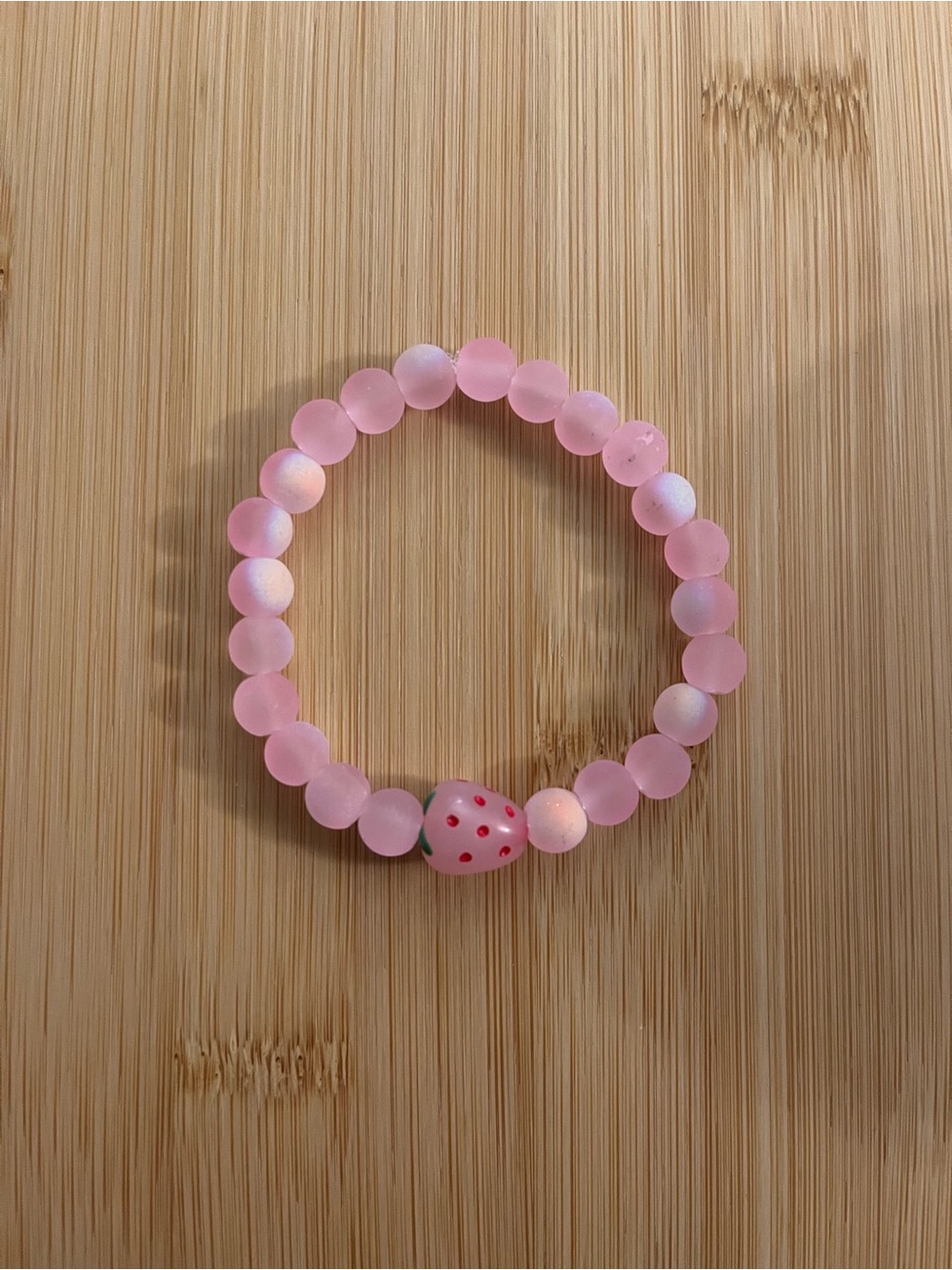 Pink Strawberry Glass Beaded Stretch Bracelet